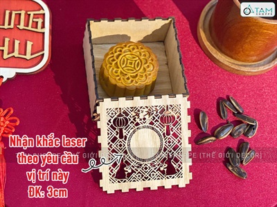 Hộp gỗ đựng 1 bánh Trung thu 5 kiểu hoạ tiết (nhận khắc Logo) HOP-GO-01